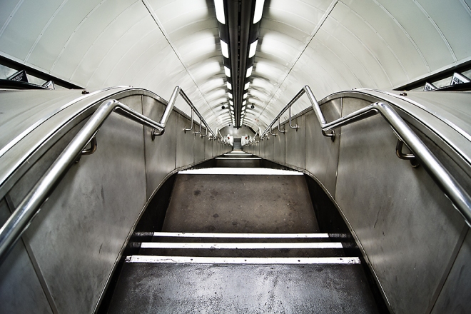Stairs at Hyde Park Corner Underground station, London, UK